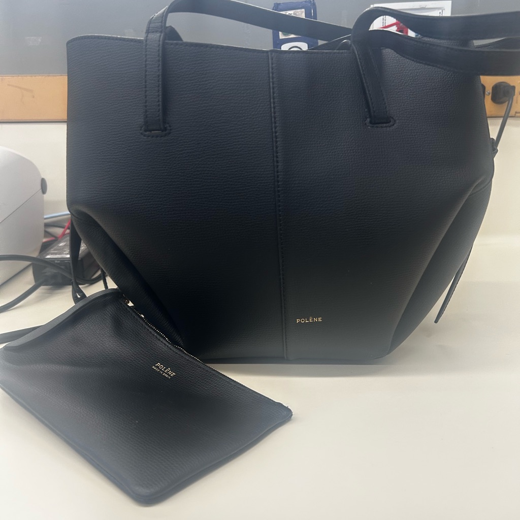 Polne Black Pebbled Leather Tote With Matching Pouch